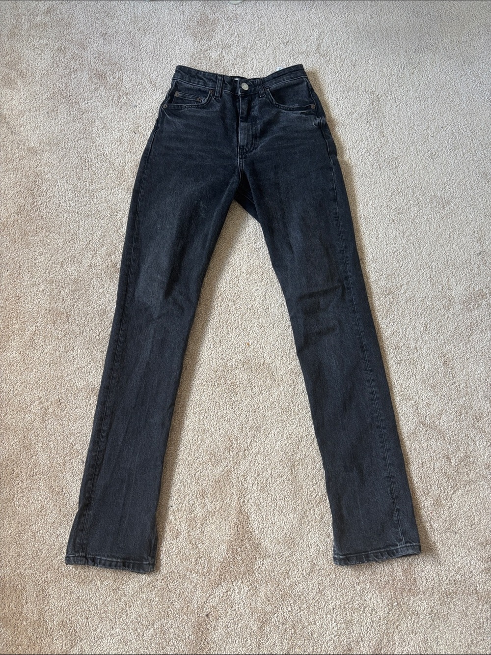Zara Black Straight-Leg Split hem Jeans
